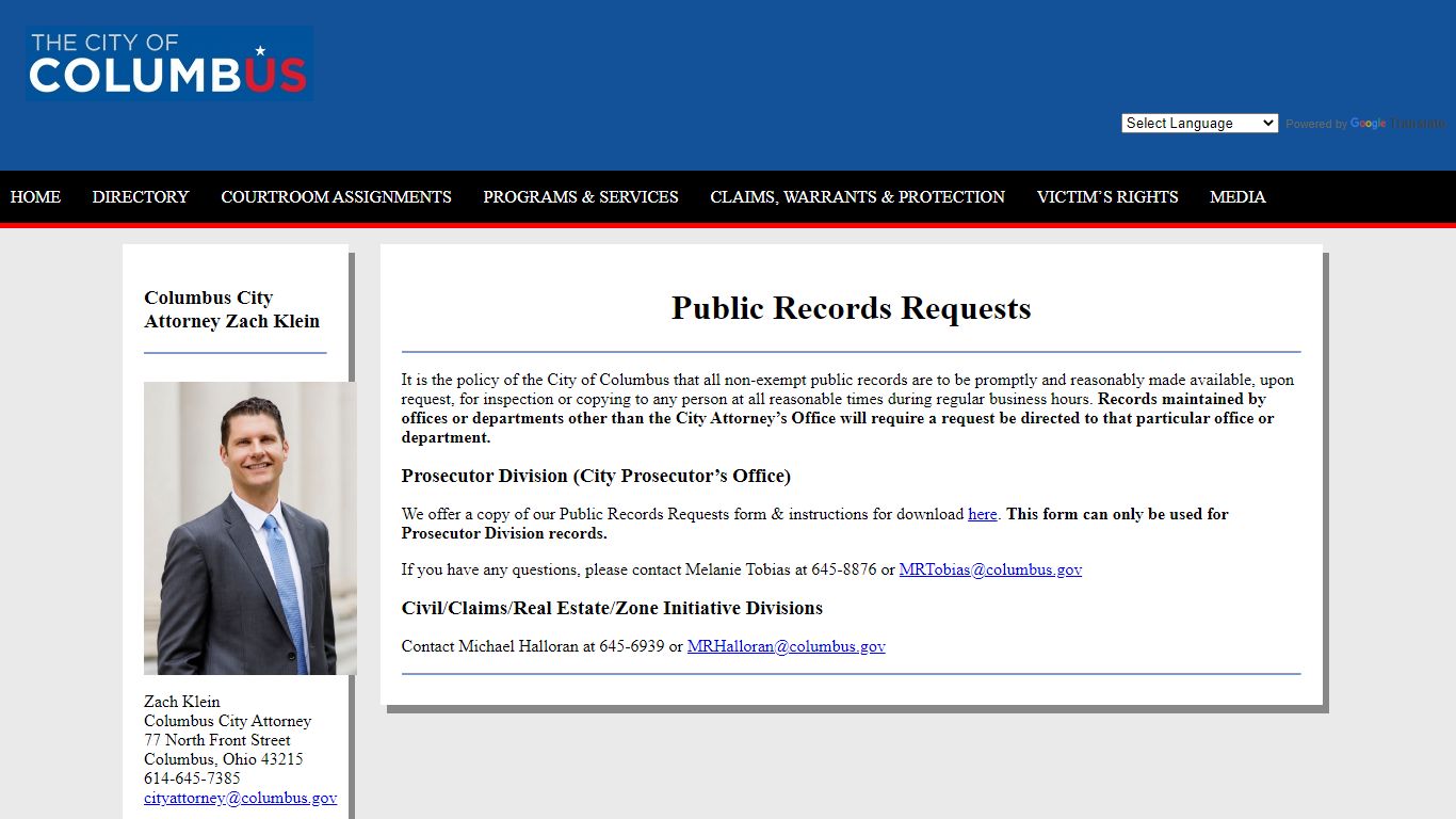 Public Records Request - Columbus